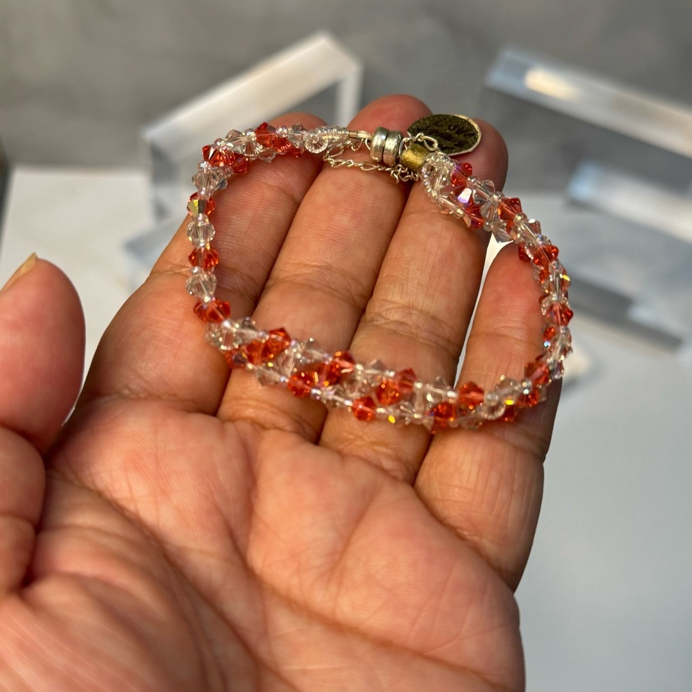 NWT Handmade Braided Bracelet With Swarovski Crystals Magnetic Clasp (Rose AB) - Picture 3 of 10
